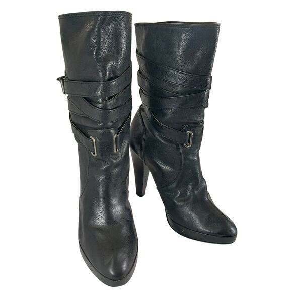 FRYE! "MARLOW" BLACK GENUINE LEATHER QUAD WRAPPED/BUCKLE ANKLE BOOTS! SZ 8.5M - Picture 2 of 12